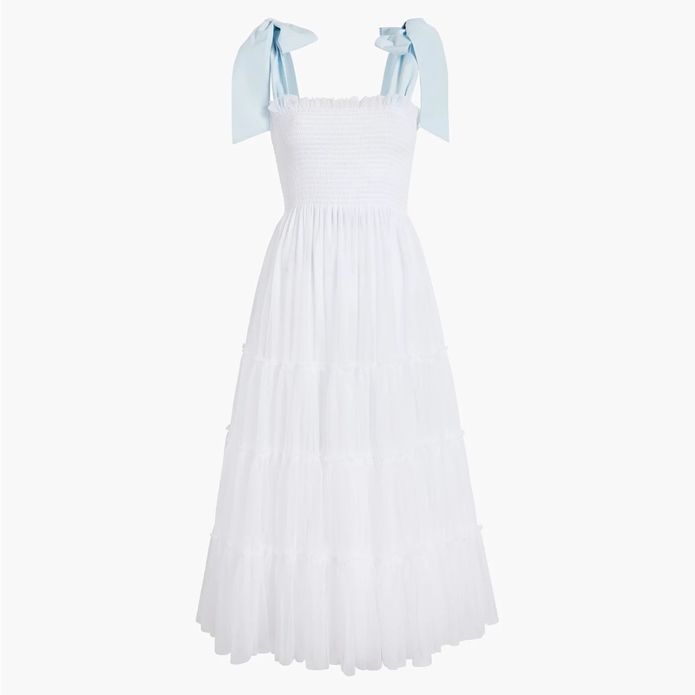 Hill House Tulle Ribbon Ellie Blue Bow White Maxi Dress